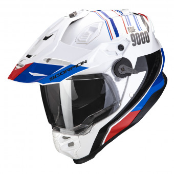 Scorpion ADF 9000 Air Desert White Blue Red + Kit Bluetooth BT Mini