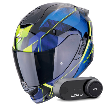 Integral Scorpion Exo 1400 Evo II Air Intensio Black Blue + Kit Bluetooth Lokui K30