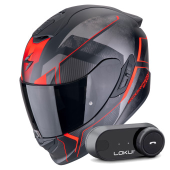 Integral Scorpion Exo 1400 Evo II Air Intensio Matt Black Red + Kit Bluetooth Lokui K30