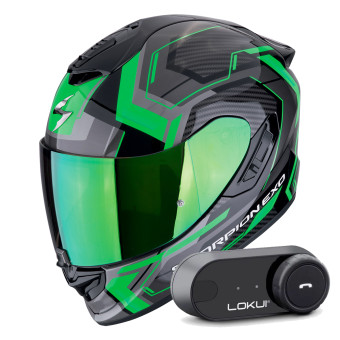 Integral Scorpion Exo 1400 Evo II Air Linart Black Green + Kit Bluetooth Lokui K30