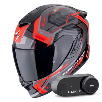 Integral Scorpion Exo 1400 Evo II Air Linart Black Red + Kit Bluetooth Lokui K30