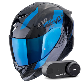 Integral Scorpion Exo 1400 Evo II Carbon Air Platted Black Blue + Kit Bluetooth Lokui K30