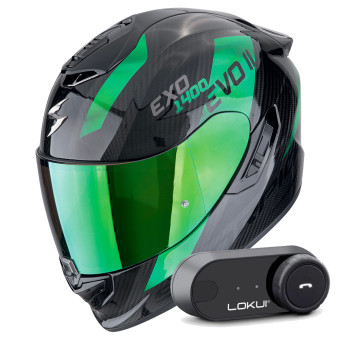 Integral Scorpion Exo 1400 Evo II Carbon Air Platted Black Green + Kit Bluetooth Lokui K30