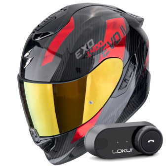 Integral Scorpion Exo 1400 Evo II Carbon Air Platted Black Red + Kit Bluetooth Lokui K30