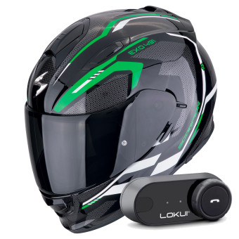 Integral Scorpion Exo 491 Kripta Black Green White + Kit Bluetooth Lokui K30