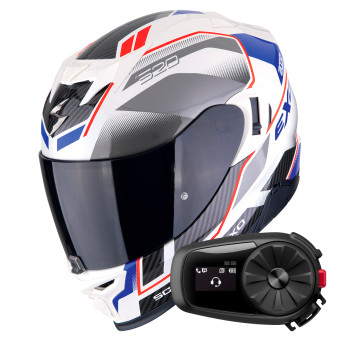 Integral Scorpion Exo 520 Evo Air Lena Pearl White Blue + Kit Bluetooth 5S Solo