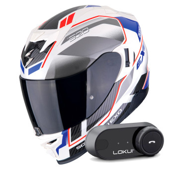 Integral Scorpion Exo 520 Evo Air Lena Pearl White Blue + Kit Bluetooth Lokui K30