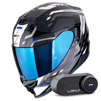 Integral Scorpion Exo 520 Evo Air Ranka Black White Blue + Kit Bluetooth Lokui K30