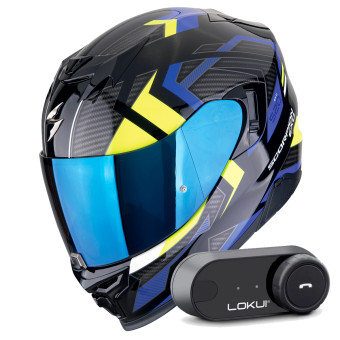 Integral Scorpion Exo 520 Evo Air Sensus Black Blue Yellow Fluo + Kit Bluetooth Lokui K30