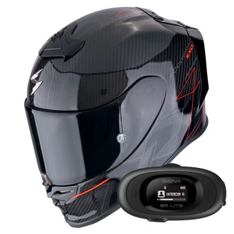 Integral Scorpion Exo R1 Evo Carbon Air Cynergy Black Red + Kit bluetooth 5R Lite Solo