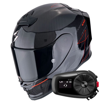 Integral Scorpion Exo R1 Evo Carbon Air Cynergy Black Red + Kit Bluetooth 5S Solo