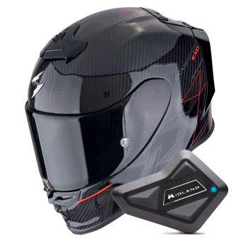 Integral Scorpion Exo R1 Evo Carbon Air Cynergy Black Red + Kit Bluetooth BT Mini