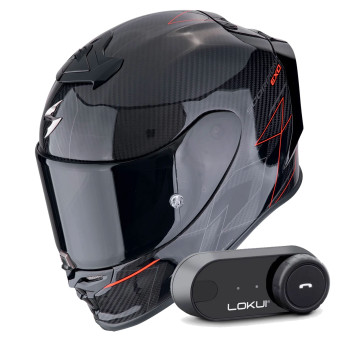 Integral Scorpion Exo R1 Evo Carbon Air Cynergy Black Red + Kit Bluetooth Lokui K30