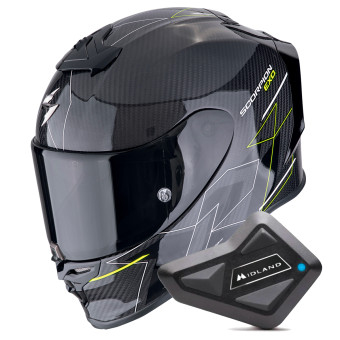 Integral Scorpion Exo R1 Evo Carbon Air Cynergy Black Yellow Fluo + Kit Bluetooth BT Mini