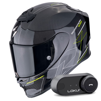 Integral Scorpion Exo R1 Evo Carbon Air Cynergy Black Yellow + Kit Bluetooth Lokui K30