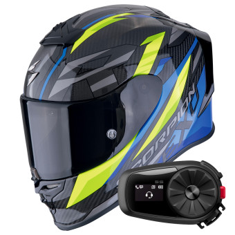 Integral Scorpion Exo R1 Evo Carbon Air Runner Black Blue Yellow + Kit Bluetooth 5S Solo