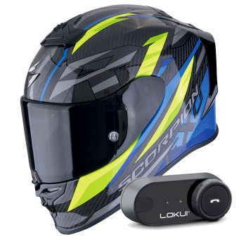 Integral Scorpion Exo R1 Evo Carbon Air Runner Black Blue Yellow + Kit Bluetooth Lokui K30