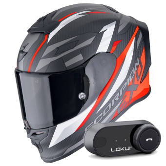 Integral Scorpion Exo R1 Evo Carbon Air Runner Matt Black Red + Kit Bluetooth Lokui K30