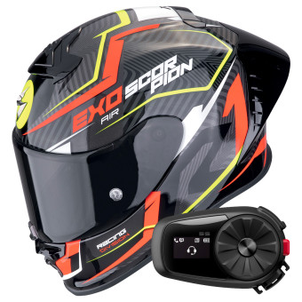 Integral Scorpion Exo R1 Evo II Air Coup Black Red Yellow Fluo + Kit Bluetooth 5S Solo