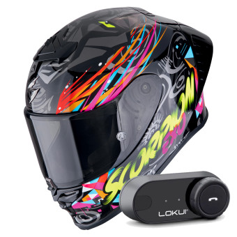 Integral Scorpion Exo R1 Evo II Air Savage Black Blue Pink + Kit Bluetooth Lokui K30