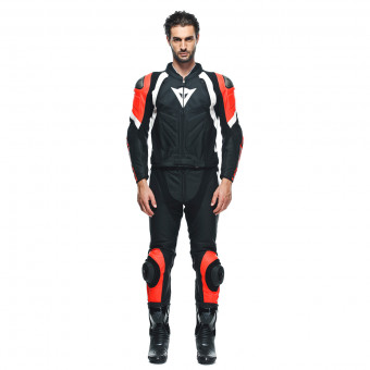 Motorrad-Lederkombi Dainese Avro 4 2 PC Black Matt Fluo Red White